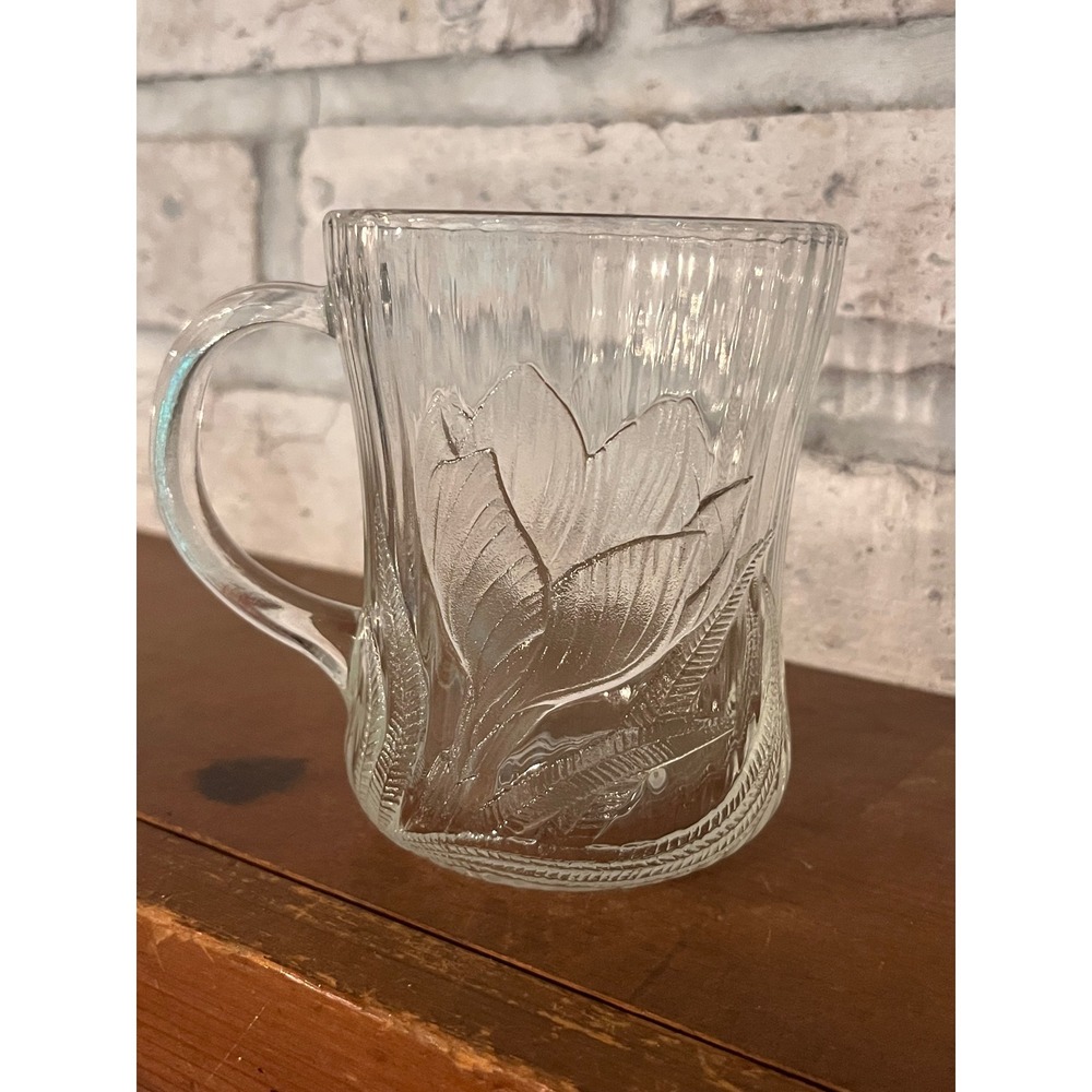 Set of 8 Vintage Arcoroc Canterbury Crocus Clear Mug Pressed French Glass